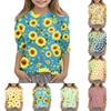 Girls Floral Print Crew Neck Three Quarter Sleeve Casual T Shirt Lightweight Comfortable Fit Soft Fabric