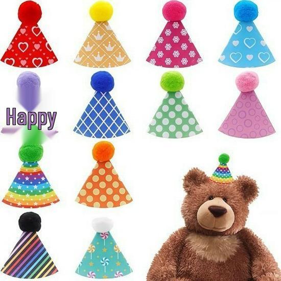 Pet Birthday Pom-Pom Party Hat for Cats, Dogs & Bears - Cute Doll Decoration