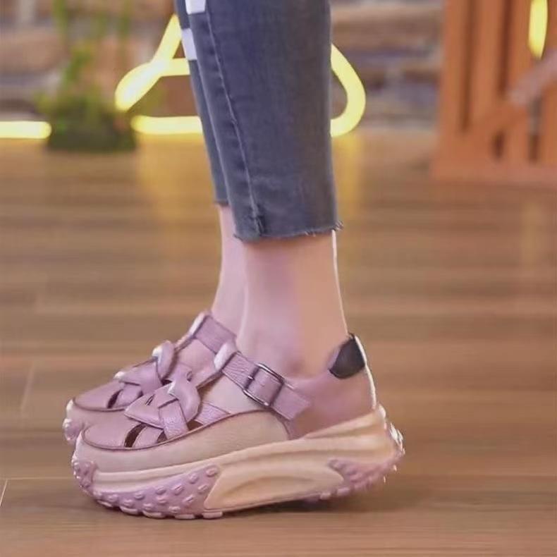 Soft-soled lightweight bag head hollow sandals, new breathable thick-soled one-word buckle in summer 35【foot length 22.5cm】 фиолетовый