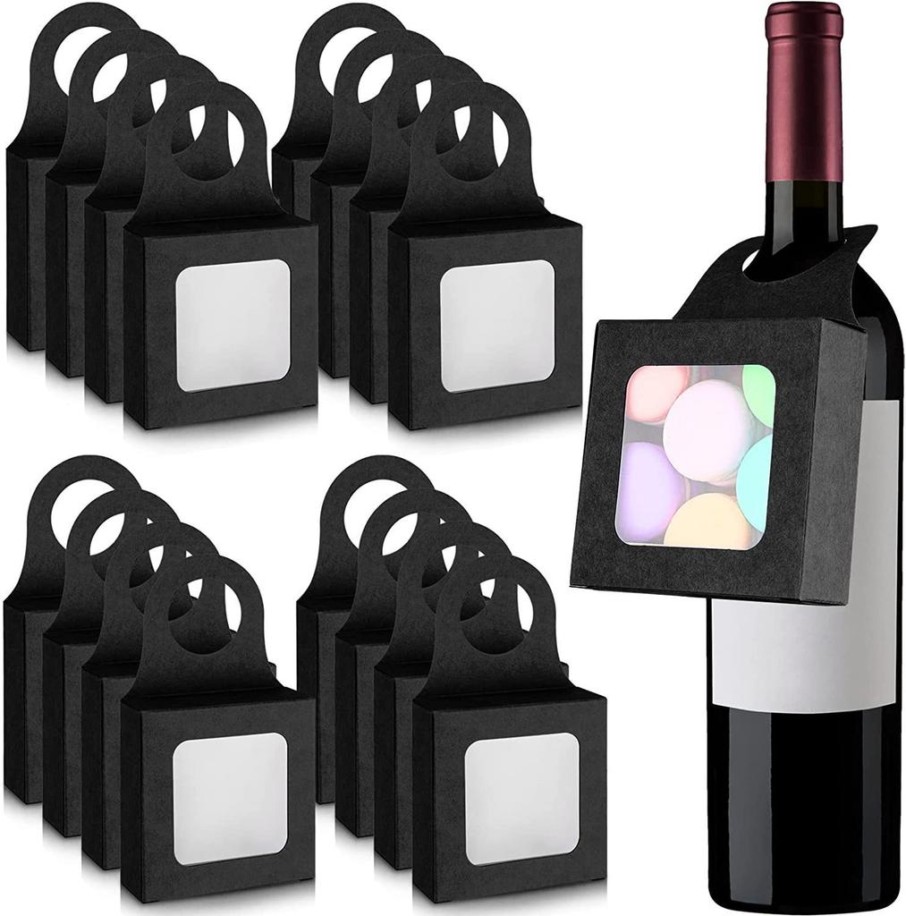 20PCS Kraft Paper Red Wine Gift Box Window Hanging Box Candy Biscuit Packaging Box White Card Folding Paper Packaging Candy Gift