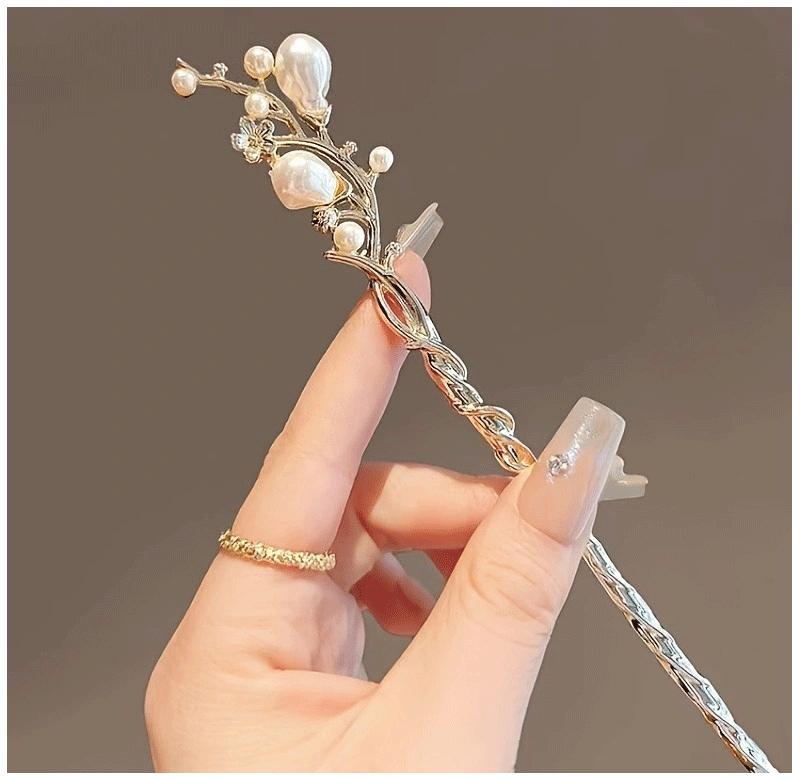 1pc Classic Chinese Hair Accessory Artificial Pearl Alloy Hair Needle for Girls Wear Daily Holidays Fashion Jewelry Hairpin