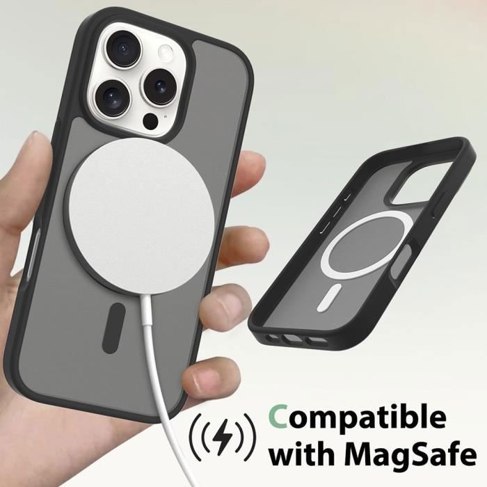 Coque de protection pour iPhone 16 Pro Max - BOOLING - Anneau Magnétique - Silicone et PC - Noir - Antichoc