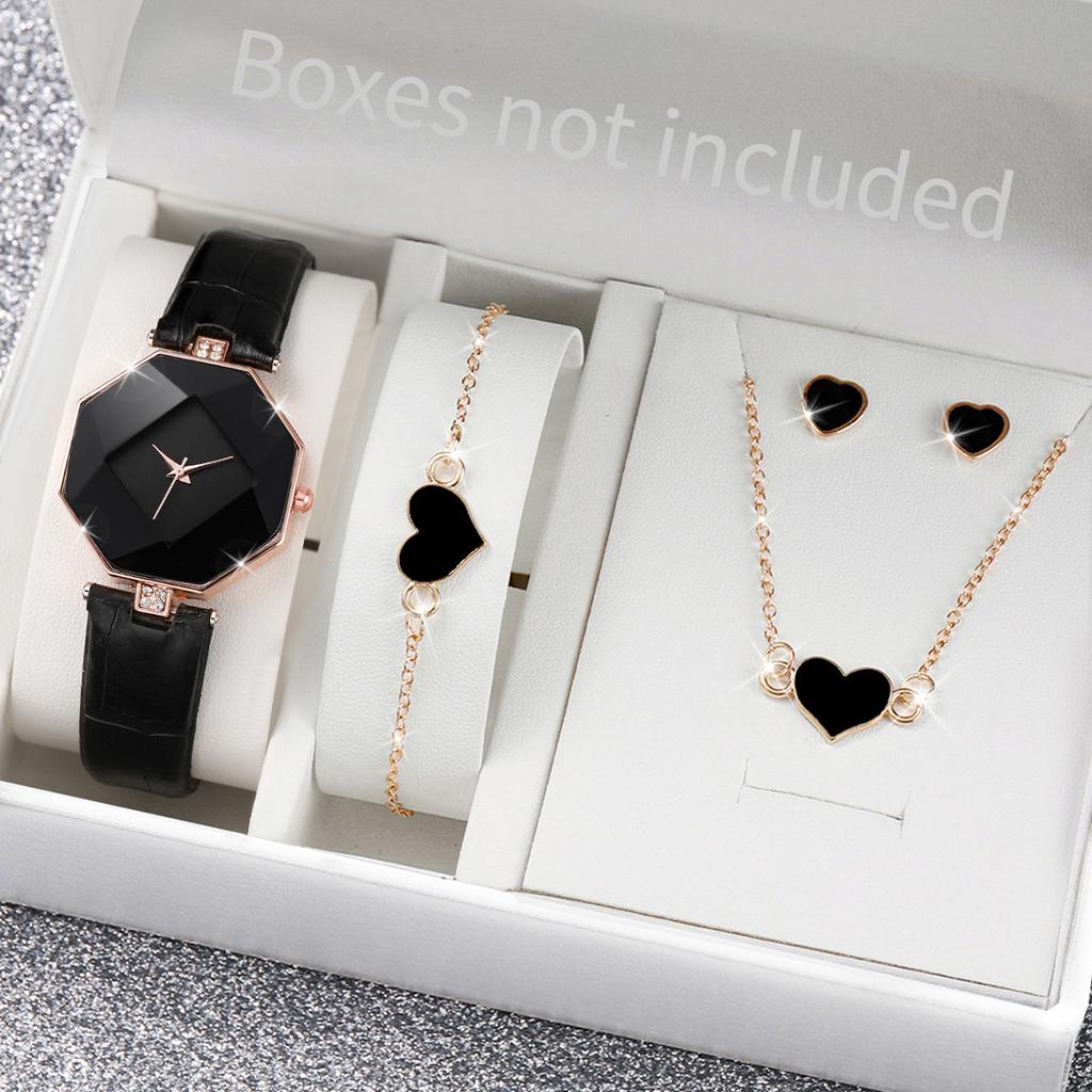 Xiaomi 5PCS/Set Women's Watch Fashion Leather Band Analog Quartz Watches Heart Jewelry Set(Without Box)