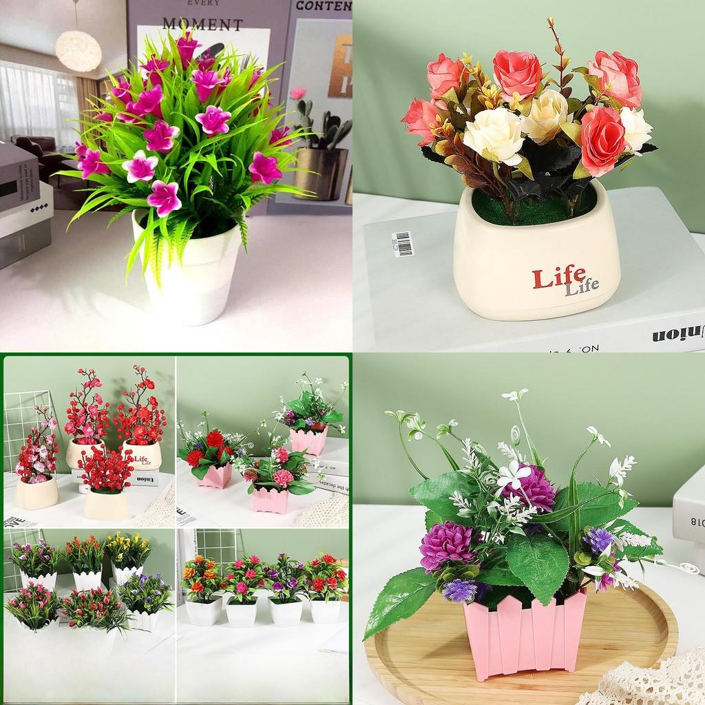 Faux Blooming Rose And Chrysanthemum Sphere With Pot For Indoor Decoration And Gift