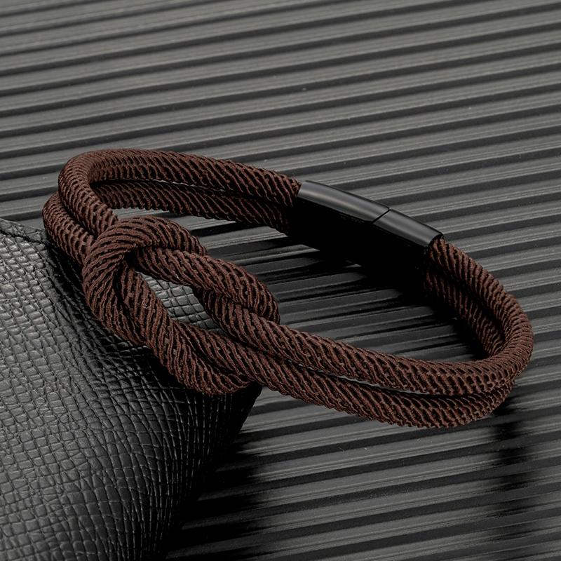 Herren Doppel-lagiges geknotetes Seilarmband für Damen Schwarzer Edelstahl Schieber Magnetverschluss Unendlichkeit Partner Schmuck