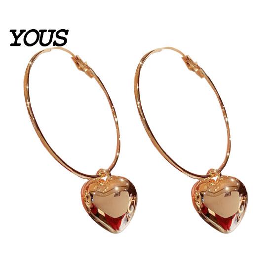 Hoop Earrings 1 Pair Round Heart Pendant Plated Jewelry Exaggerated Fashion Appearance Dangle for Prom Party