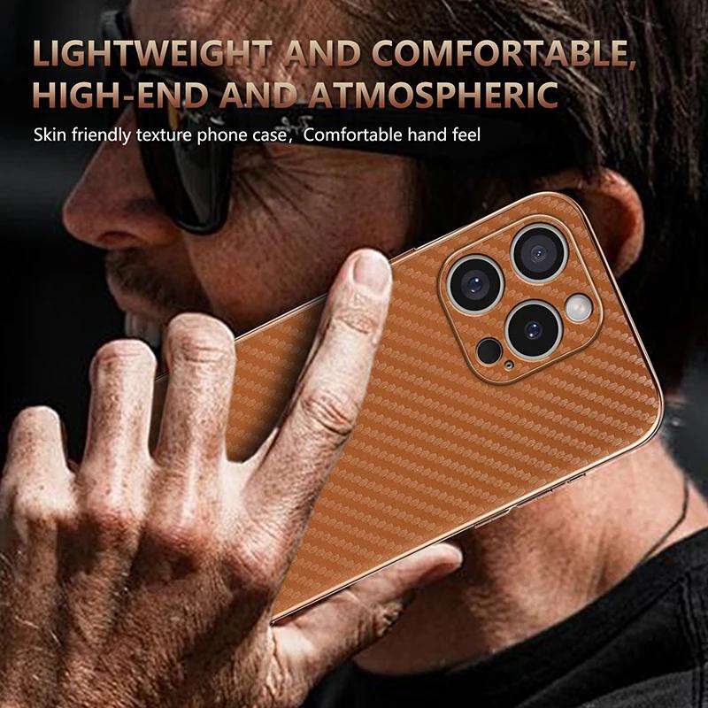 Pre iPhone 16 15 14 13 12 11 Pro Max Luxusné Kožené Vzor Uhlíkových Vlákien Puzdrá na Telefón Pre iPhone 16 Pro Ochranný Zadný Kryt