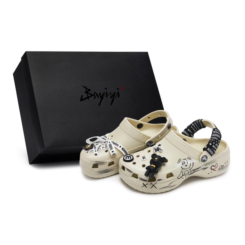 

Crocs Classic Platform Clog EVA Graffiti Fashion Trend Comfort Gift Box Hole Shoes Women s Bone White and Black 38-39