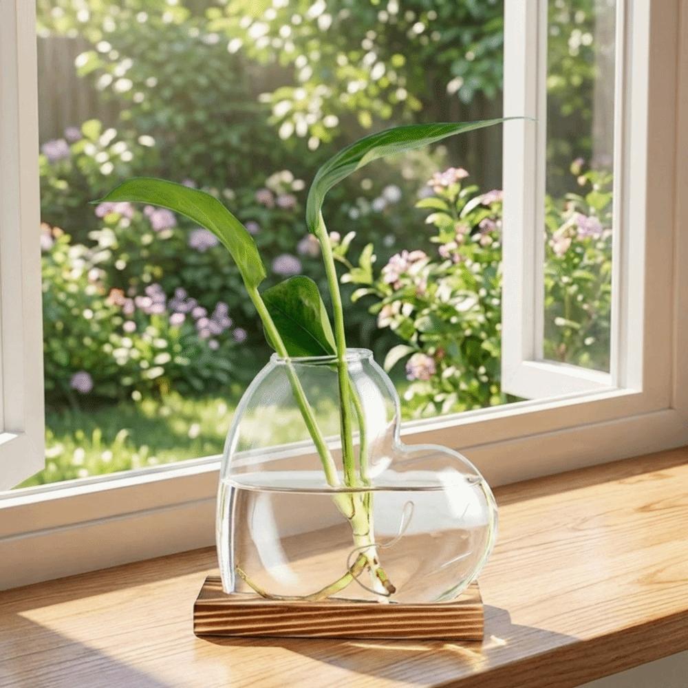 Wooden Stand Love Shaped Vase Decorative Tabletop Plant Vase Mini Terrarium  Flower Plants