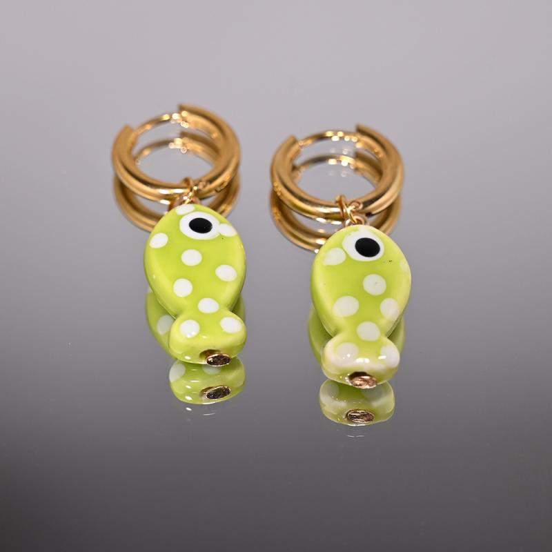 1Pair Cartoon Cute Ceramic Fish Pendant Hoop Earrings For Women Girls  Versatile Ear Buckle Jewelry Accessories Gifts