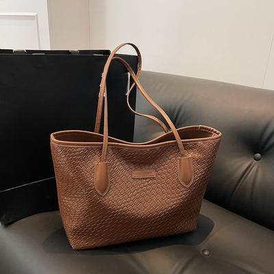 Large Capacity Tote Bag for Women, Casual Shoulder Handbag, Fashion PU Leather Work Tote, Retro Commuter Bag