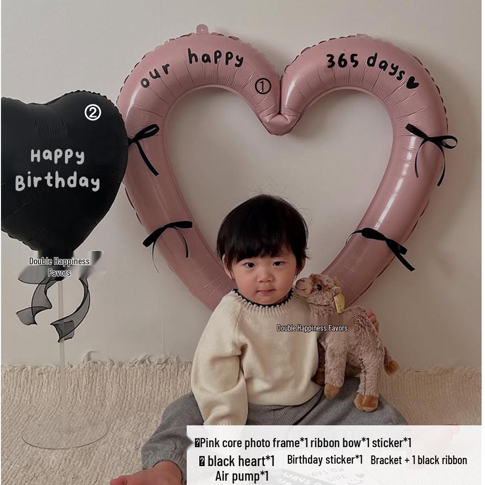 Pink Heart Cutout Balloon Photo Frame for First Birthday & Milestone Celebrations