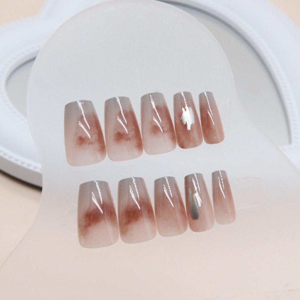 Autumn and Winter Smudging Wearing Nail Removable Fake Nail Trapezoidal Ballet Nail Nail Piece Gradual Change Nail Patch 24 Pieces