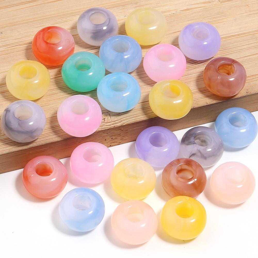 50pcs/lot 14mm Colored Round Acrylic Beads Big Hole Spacer Loose Beads For Jewelry Making DIY Crafts Bracelet Necklace Accessory