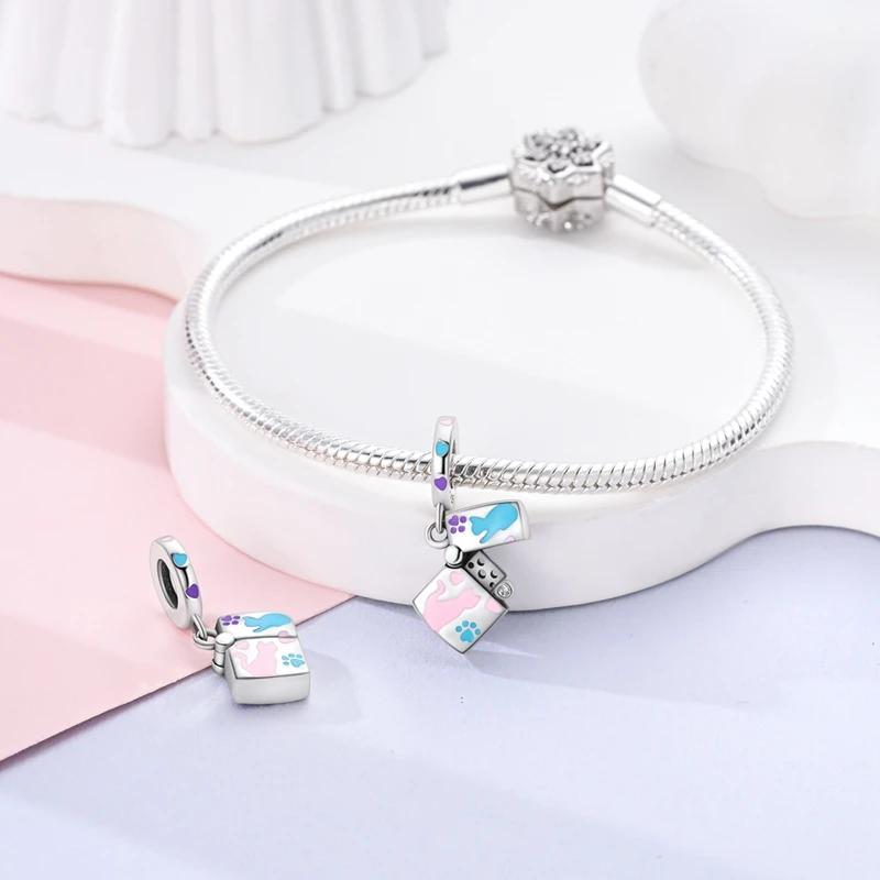 Charms Coppercolorful Cat Lighter Heart-Shaped Beads Fit Charms Plataoriginal Bracelet Beads Women Jewellery Making