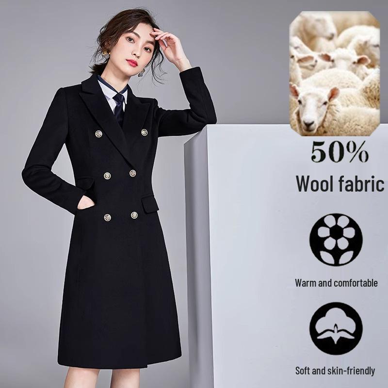 Unisex Mid-Length Wool Flannel Coat - Thickened for Autumn and Winter, Ideal for Professional Wear and Office Uniforms.