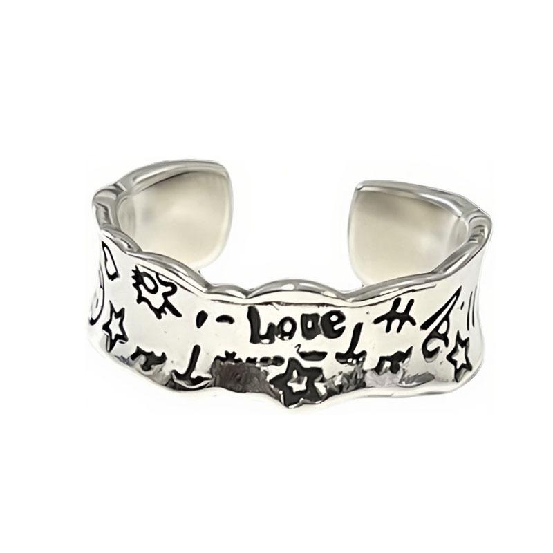 Retro old star letter graffiti star language child dream personality ins tide ring femininity simple versatile ring