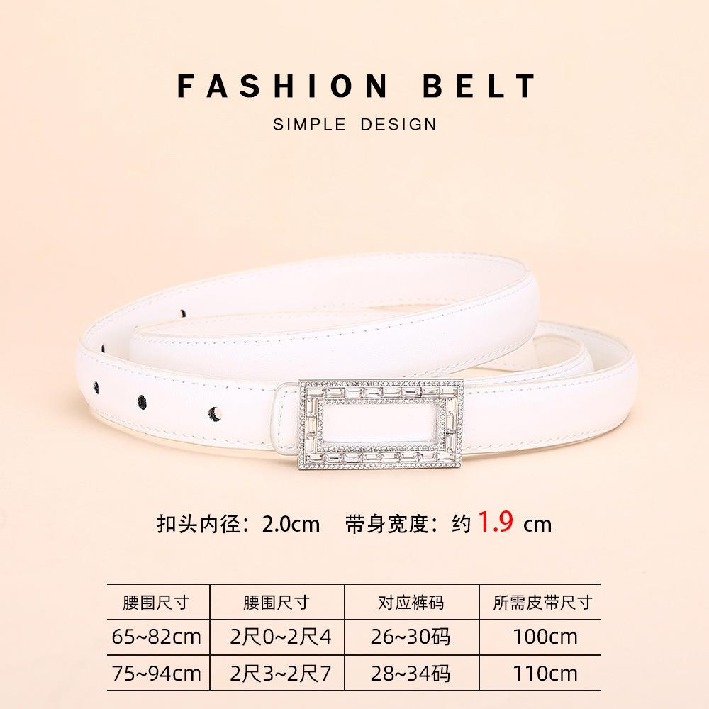 Women'S Leather Belt Rhinestone Inlaid Premium Jeans Pants Belt Square Buckle Cowhide Belt Women'S