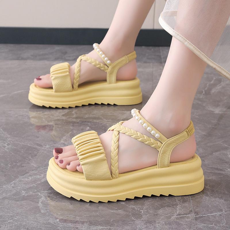 Large size sandals for women's new summer platform with fairy style pearls with skirts, beach shoes for women
