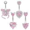 Pink Belly Button Rings Bow Heart Navel Piercing Ring For Women Girls Sexy Body Jewelry Navel Piercing Barbell Gifts