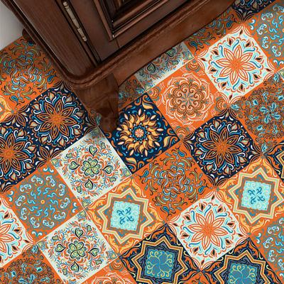 10 pezzi di adesivo per piastrelle con motivo floreale arancione, pellicola impermeabile per piastrelle/terreno in cucina, camera da letto, WC, pavimento, decorazione, carta da parati artistica