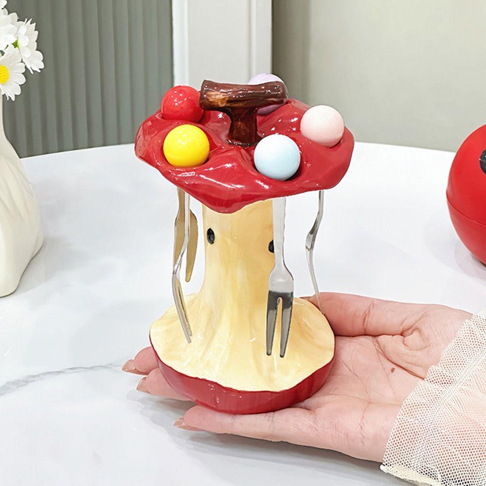 Portable Dessert Fork with Holder Creative Fruit Fork with Storage Jar  Household