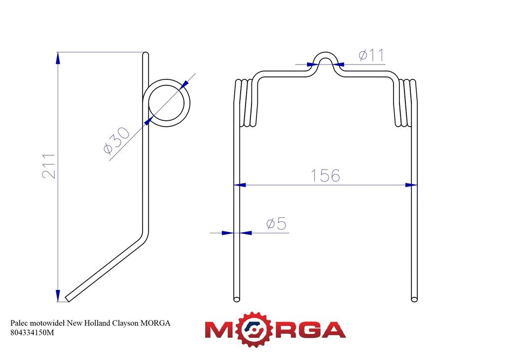 Palec Ząb Motowideł New Holland Clayson 804334150 Malowany Proszkowo Morga