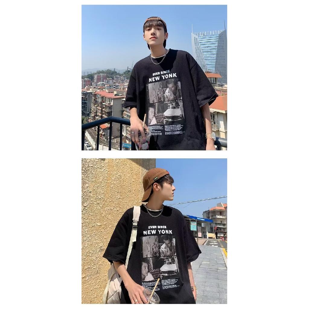 Men'S Trendy Letter Round Neck Printed Short Sleeved T-Shirt For Summer Ins Loose Casual Top