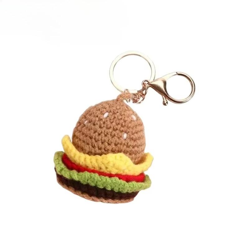 Creative Knit Keychain Cartoon DIY Burger Ice Cream Pendant Keychain Charms Handmade Pendant for Girl Cute Gift Car Decorations
