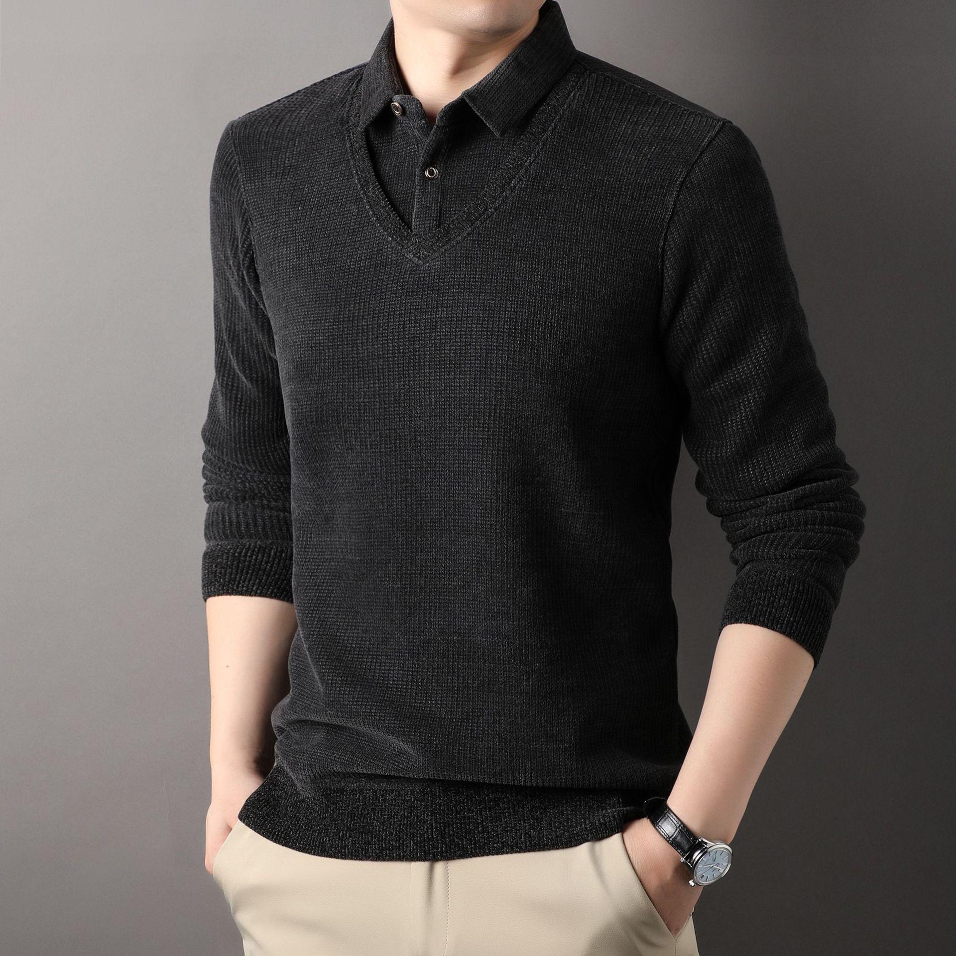 

Зимний новый вязаный свитер из бархата с утолщением для мужчин среднего и пожилого возраста, с лацканами, теплая одежда, наряд для папы, красивый и модный 4XL