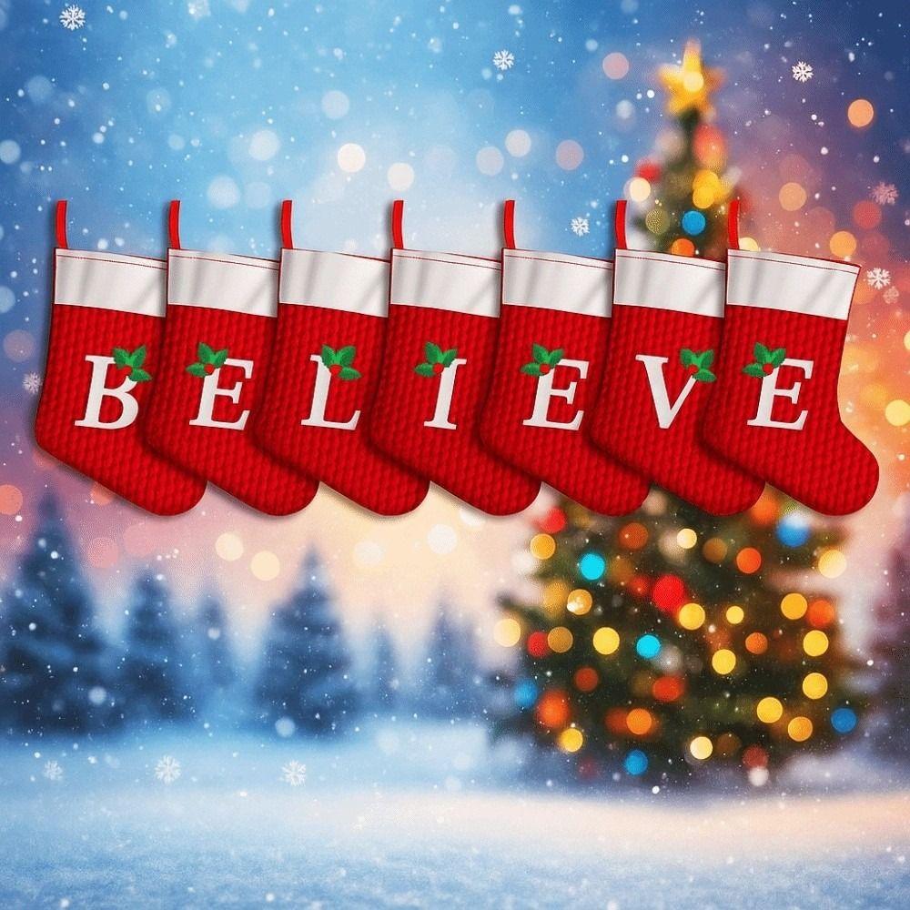 Multifunctional A-Z Christmas Alphabet Socks Cute Creativity Xmas Tree Ornament Pendant Large Capacity Red Letter Socks New Year