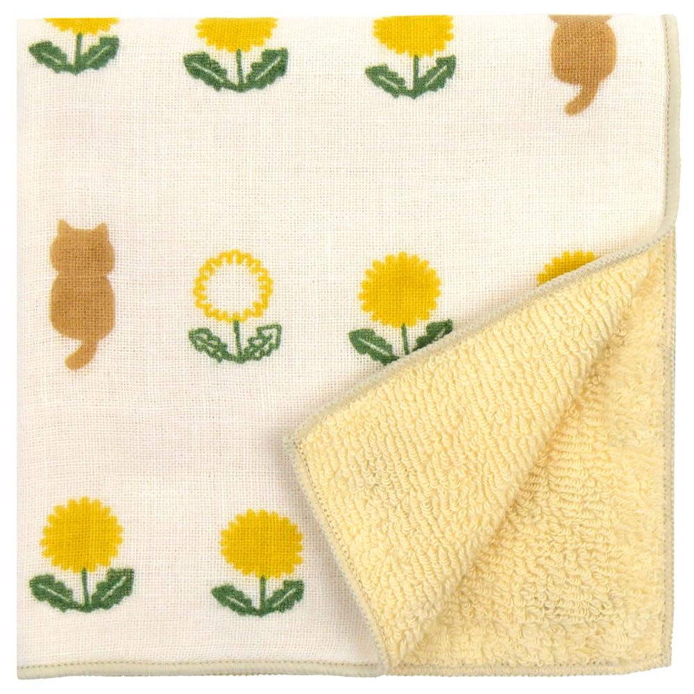 Hamamonyo Japanese Towel Cat and Dandelion Semi-Wash (Towel Handkerchief)