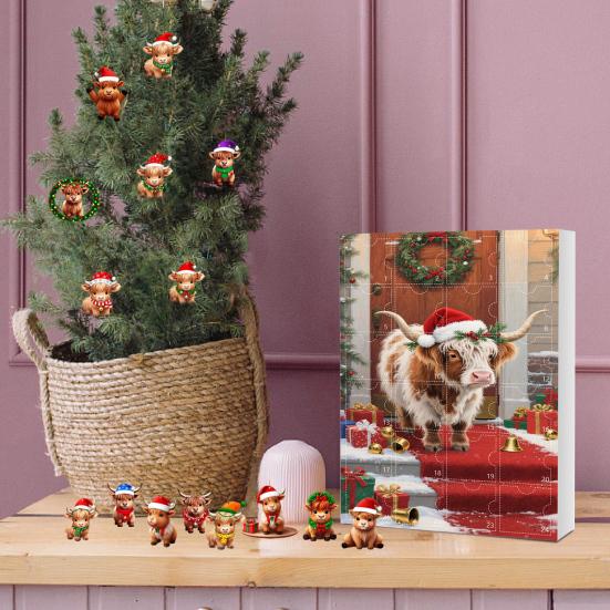 Scottish Highland Cow Advent Calendar Christmas 24 Days Funny Cow Countdown 2D Design Holiday