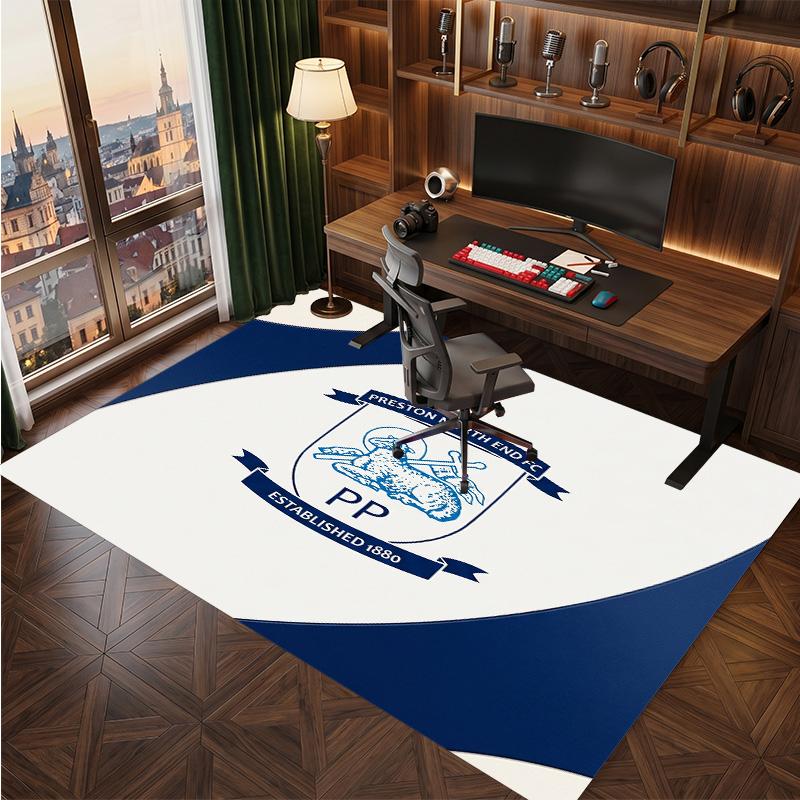Preston North End Football Print Crystal Velvet Rug, Comfortable Water Absorbent Non Slip Indoor Floor Carpet