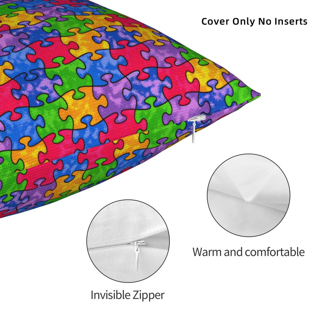Watercolor Textured Autism Awareness Puzzle Pillowcases Kawaii Pillow Case For Sofa Home Decoration Soft Pillow Cover