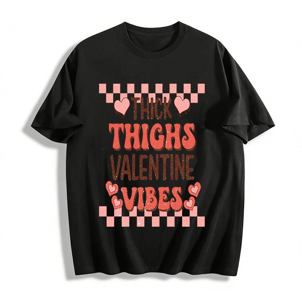 

Thick Thighs Valentine Vibes Retro Heart Graphic Casual Top Pure cotton T-shirt XXS