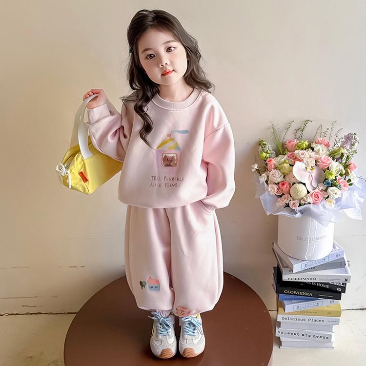 2026 Spring Baby Girl Cartoon Hoodie & Pants Set - Elegant & Printed for Girls