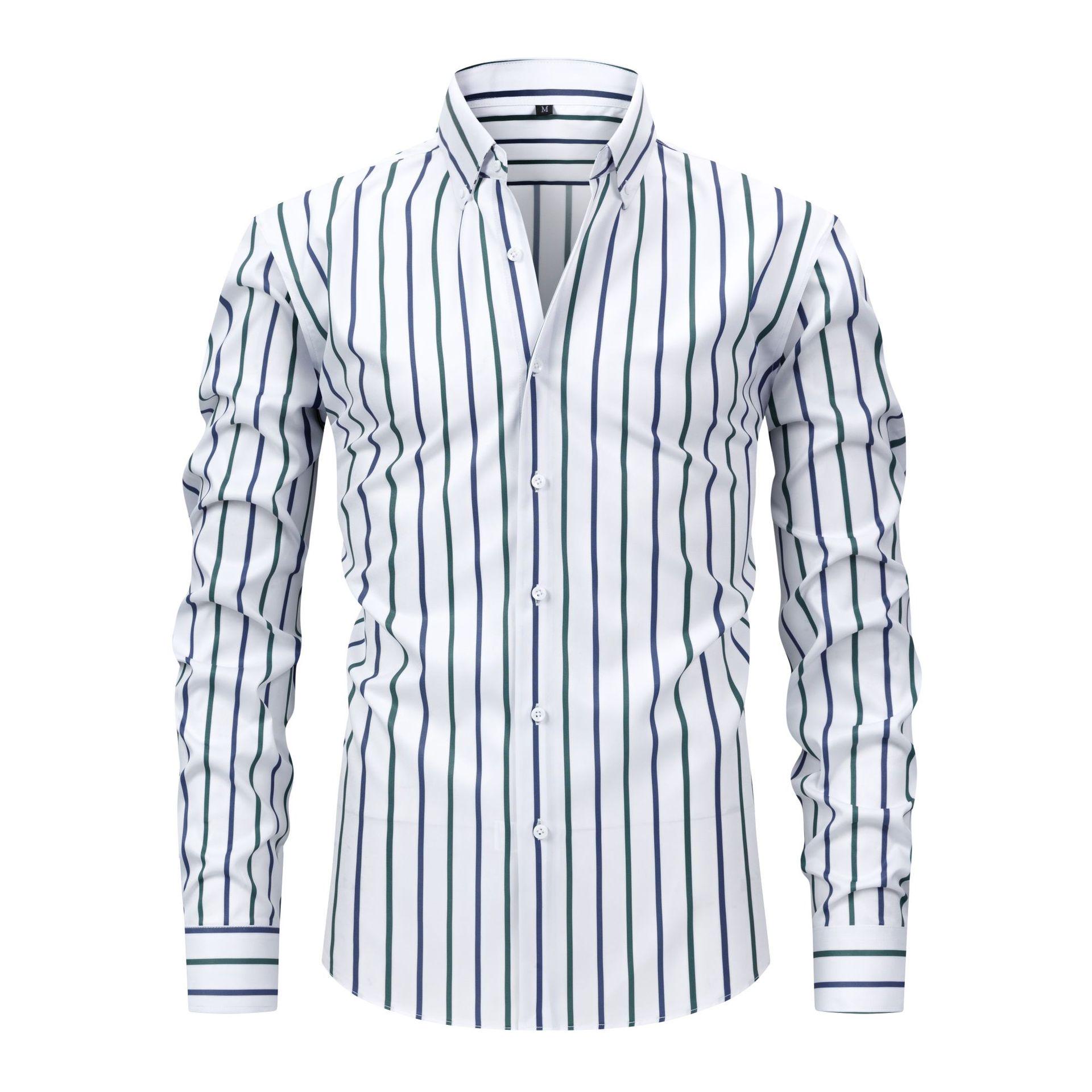 

Men s High-End Digital Print Striped Long-Sleeve Shirt with Turn-Down Collar L