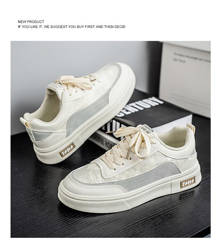 Men's Summer Breathable Canvas Sneakers - Trendy Thick-Soled White Casual Skate Shoes