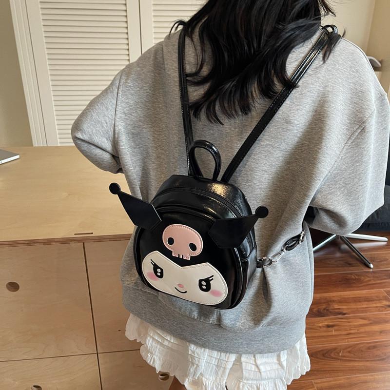 Kuromi Mini Backpack For Girls Cute Dark Cartoon Pu Material Daily Use