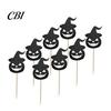 Halloween Cupcake Toppers 8 Pcs Toppers, Black Glitter Witch Hat Pumpkin Cake Topper Picks for Party Supplies, Birthday Decoration Dark