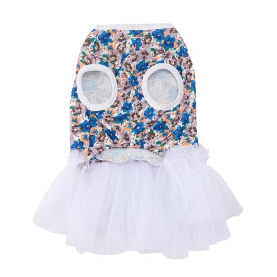 Floral Dog Dress Small Dogs Dress with White Tulle Skirt Summer Tutu Dress for Puppies Bichon Frise Schnauzer Small Breeds