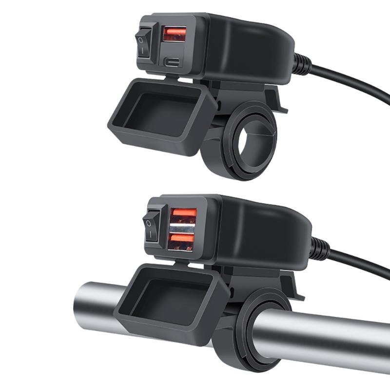 Kit de Port USB pour Moto 12V 24V Adaptateur SAE vers USB sur Moto Chargeurs Rapides USB Type C Étanche Prise de Courant