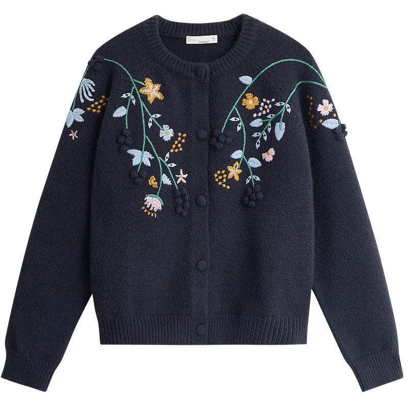 

INMAN Women s Retro Embroidered Knit Cardigan M