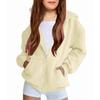 Children's Relaxed-Fit Zipper Hooded Sweatshirt Jacket Solid Color Hoodie With Pockets