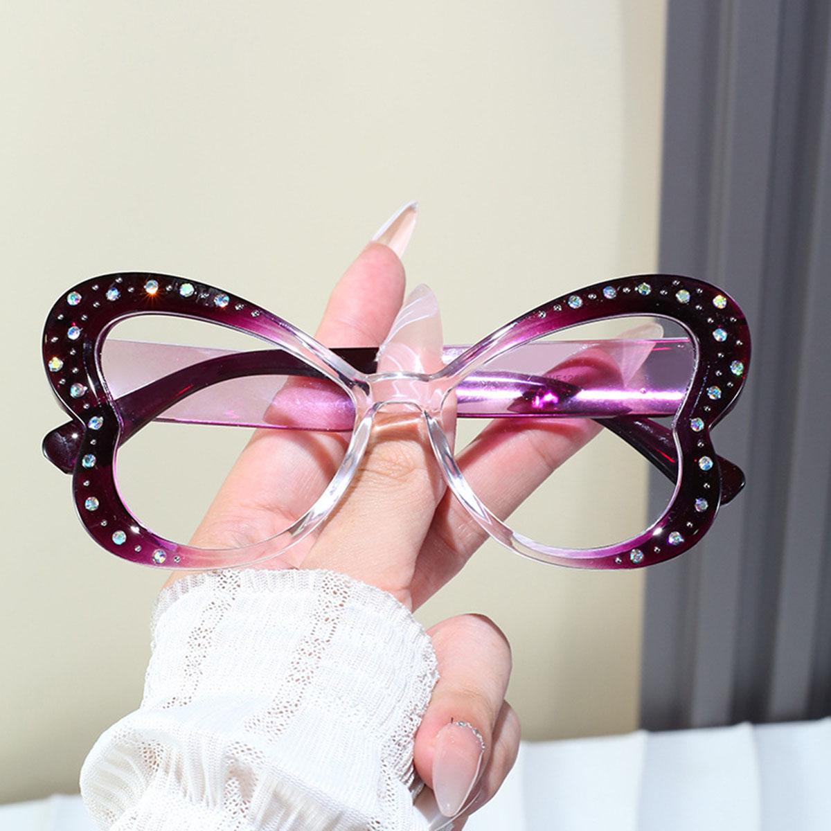 

Очки в оправе с бриллиантами в форме бабочки для женщин, новые, анти-синяя близорукость, простое ретро-плоское зеркало Anti-blue light фиолетовый