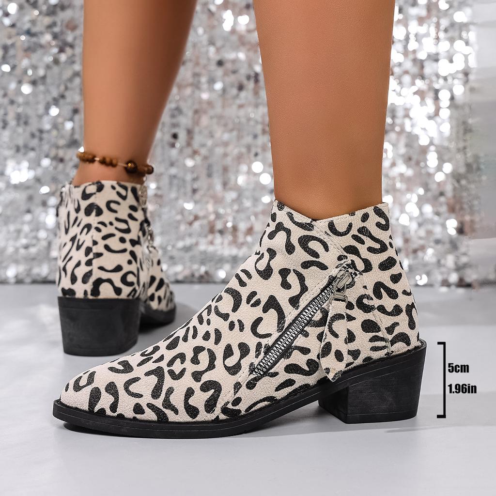 Fashion Woman Boots Leopard Print 2025 Autumn/winter Women's Short Boots Pointed Toe Zipper Fashion Sexy Ankle Boots Plus Size