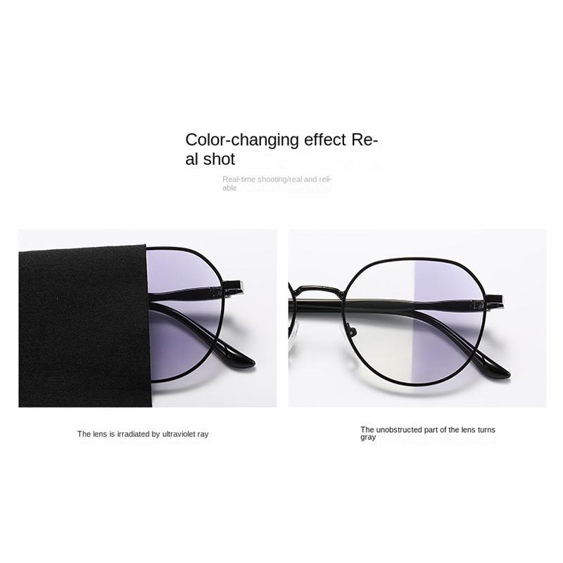 Pochromic Blue Light Blocking Glasses Women UV400 Anti Glare Retro Round Metal Glasses Frame Vintage Anti Blue Light Computer