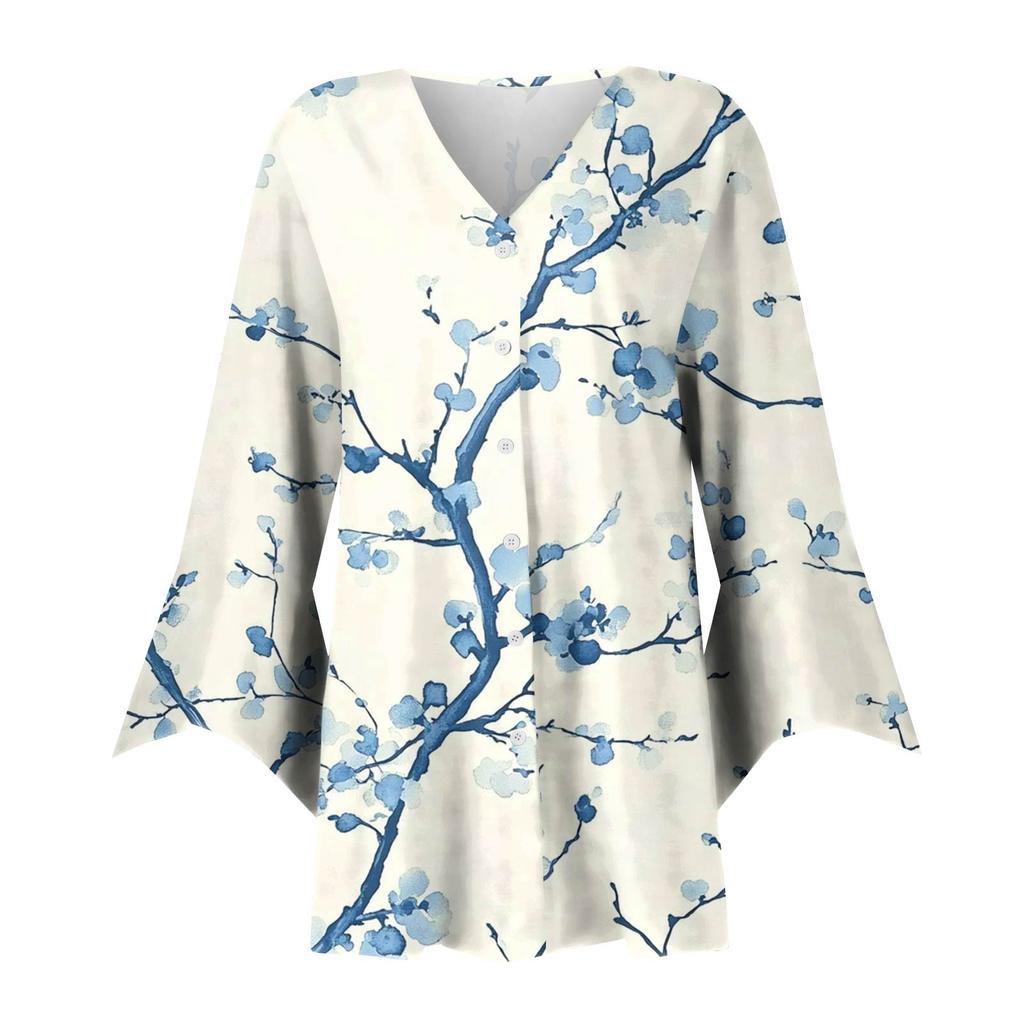 Moda Donna Blusa Cardigan Top Manica a Sette Parti Stampata Casual Ampia