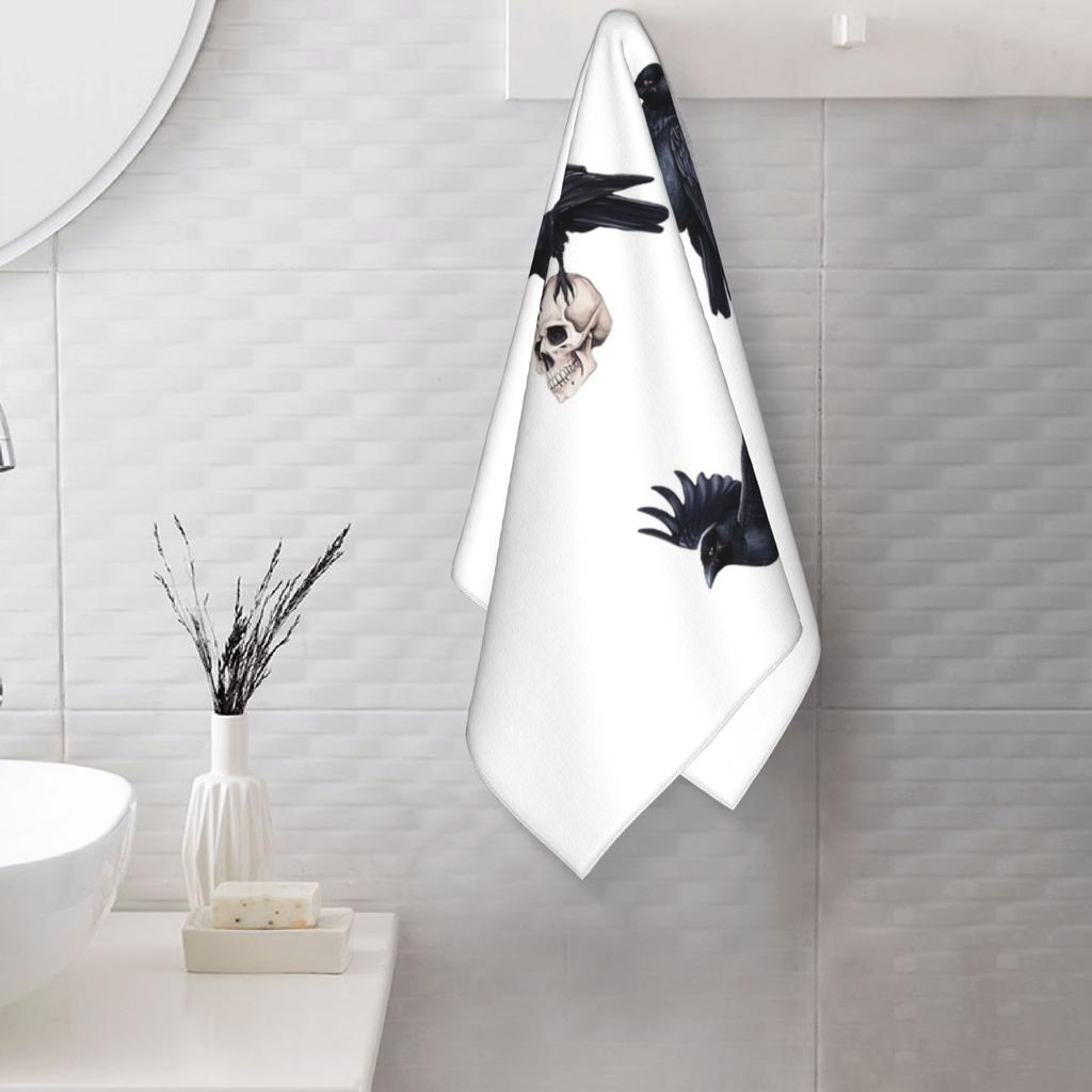 Corvo corvo nero di tendenza, teschio e luna Pacco Asciugamano Viso Morbido Asciugatura Rapida Piscina Bagno Asciugamani in Cotone Assorbente